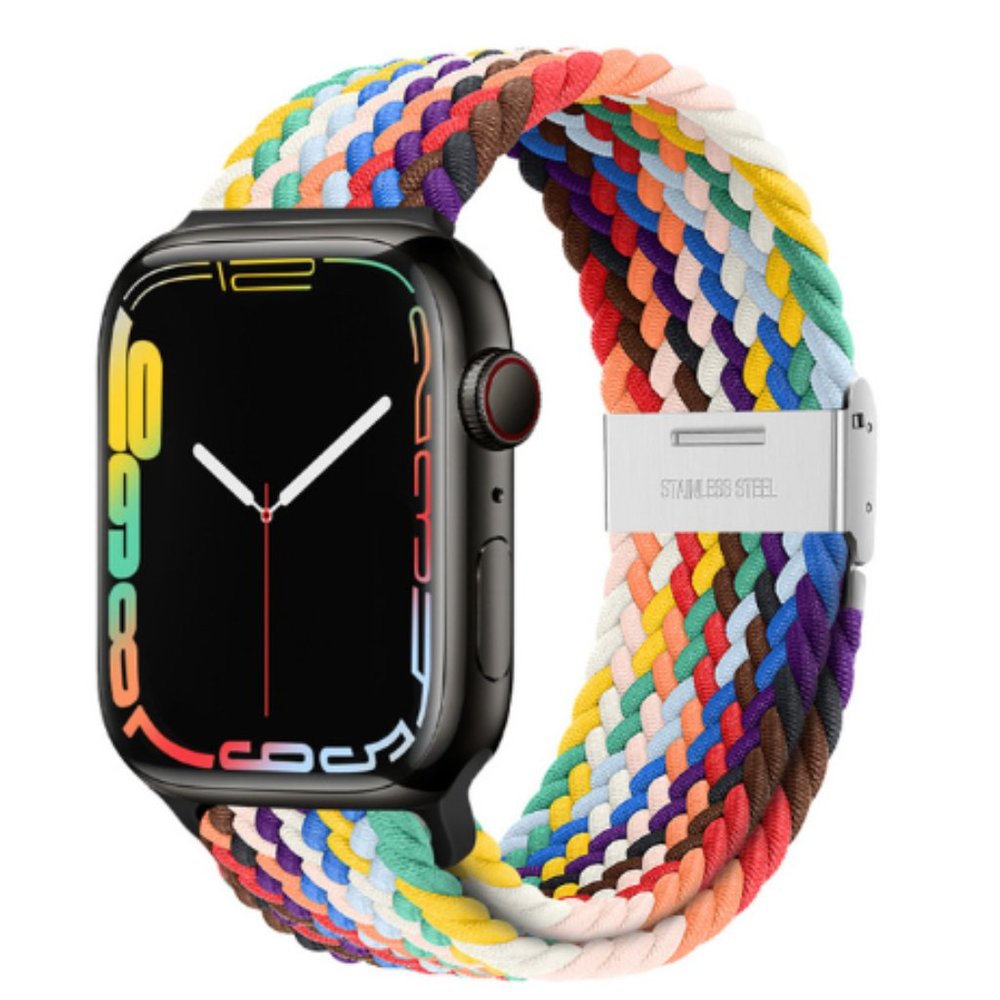 NEW Adjustable Rainbow White Braided Solo Loop For Apple Watch - Picture 1 of 4